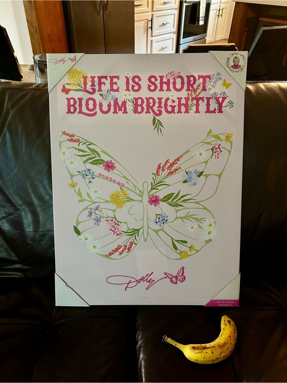 Dolly Parton "Life Is Short Bloom Brightly" Butterfly Wall Art - Pink and Green